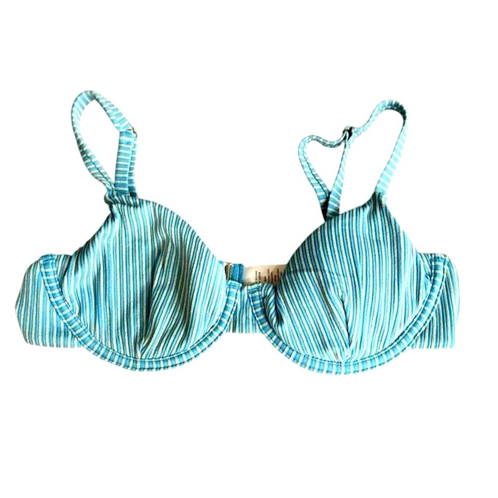 Andie Swimwear Womens Small Blue Silver‎ The Bermuda Bikini Top Stripe Underwire